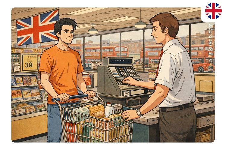 مکالمه انگلیسی در سوپرمارکت برای پرداخست در صندوق مغازه